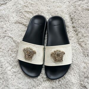 Versace Cream Black Medusa Sandals pool slides 38 shoes